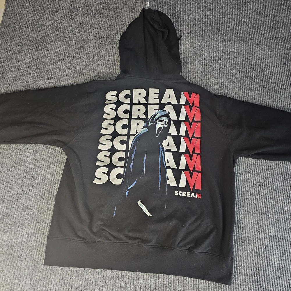 Scream VI Hoodie Mens XL Black Ghostface Graphic Fleece Pullover Horror Movie